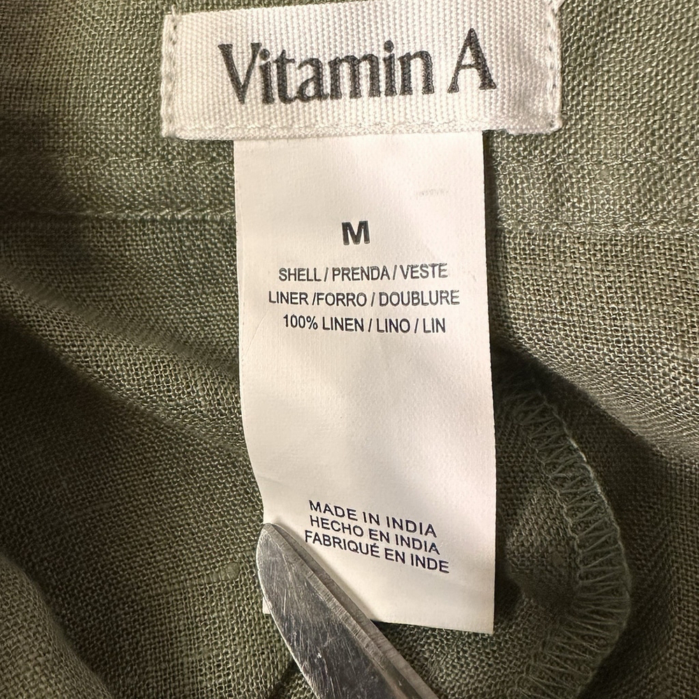 VITAMIN A Green Linen Playa Romper Size Medium Beach Coverup Belted NWOT Coastal - Picture 6 of 7